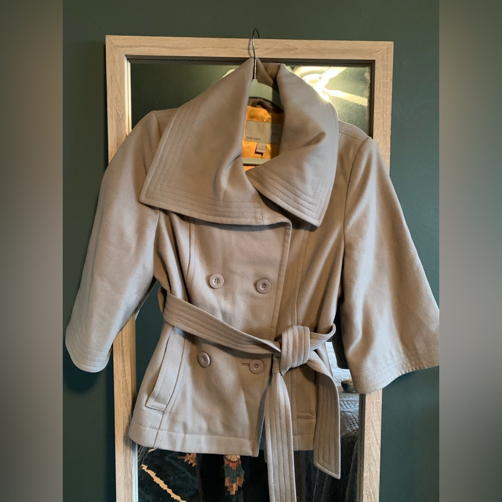 Women's Beige Double-Breasted Short Peacoat
